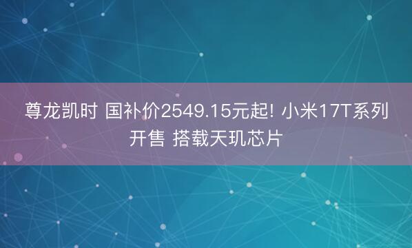 尊龙凯时 国补价2549.15元起! 小米17T系列开售 搭载天玑芯片