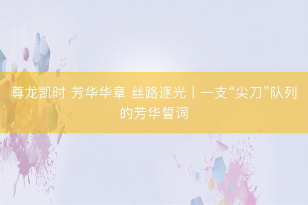 尊龙凯时 芳华华章 丝路逐光丨一支“尖刀”队列的芳华誓词