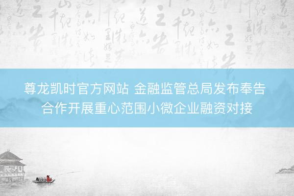 尊龙凯时官方网站 金融监管总局发布奉告 合作开展重心范围小微企业融资对接