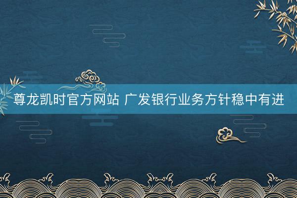 尊龙凯时官方网站 广发银行业务方针稳中有进